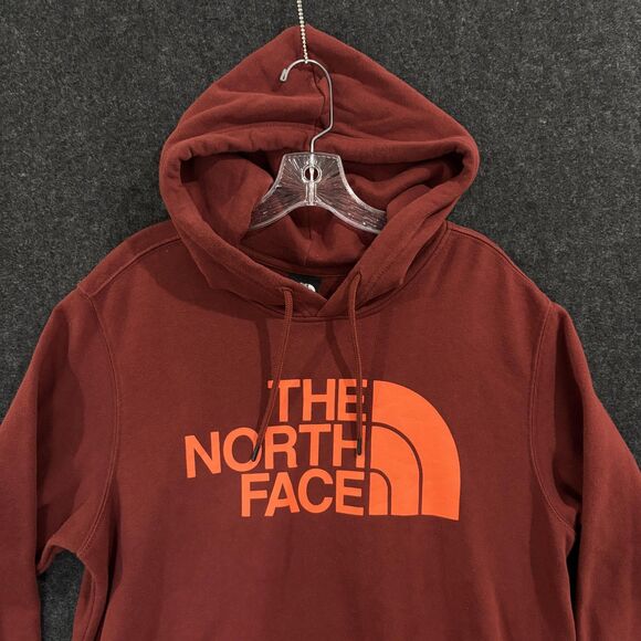 North Face Hoodie Men's Medium Burgundy Pullover Sweatshirt Outdoor Logo Fleece - Picture 2 of 9